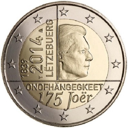 2 euros 2014 commémorative luxembourg 175e anniversaire de son indépendance