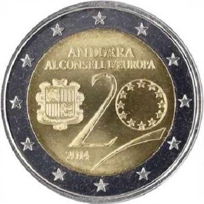 2 euro commémorative Andorre 2014 20ème anniversaire de la participation de l'Andorre au conseil de l'Europe