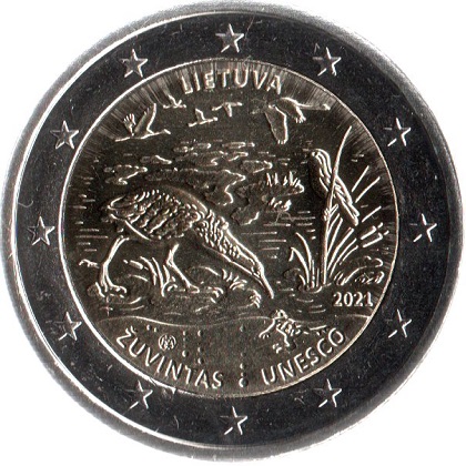 2 € euro commémorative 2021 Lituanie dédiée à la Réserve de biosphère de Žuvintas.
