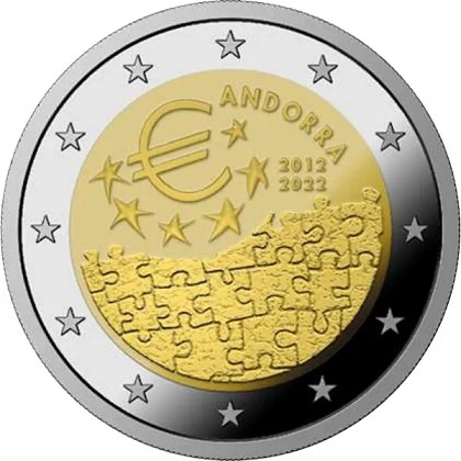 2 € euro commémorative 2022 Principauté d'Andorre pour le 10e anniversaire de l'entrée en vigueur de l'accord monétaire entre Andorre et l'Union européenne
