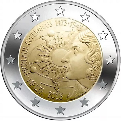 2 € euro commémorative 2023 Malte pour le 550e anniversaire de la naissance de Nicolas Copernic