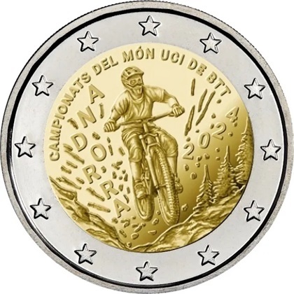 2 euro commémorative 2024 Principauté d'Andorre pour les Championnats du monde de VTT Andorre 2024