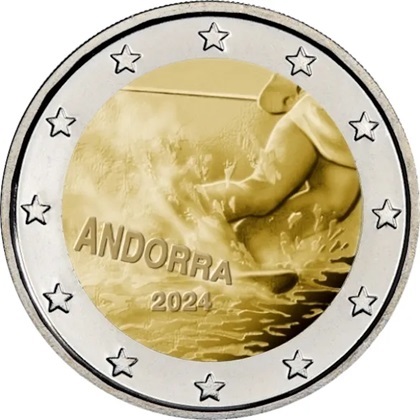 2 € euro commémorative 2024 Principauté d'Andorre pour le Centenaire du ski en Andorre
