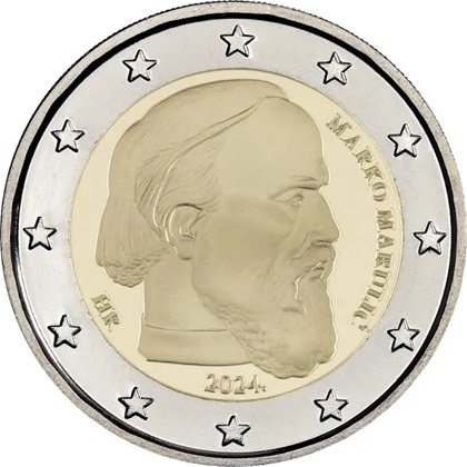 2 € euro commémorative Croatie 2024 pour le 500e anniversaire de la mort de Marko Marulic un écrivain et humaniste chrétien. 