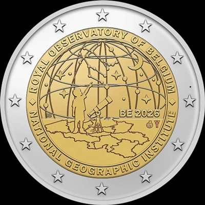 2 euro commémorative 2026 Belgique pour les 200 ans de l'Institut géographique national et de l'Observatoire royal de Belgique