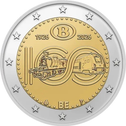 2 euro commémorative 2026 Belgique pour les 100 ans des Chemins de fer belges SNCB