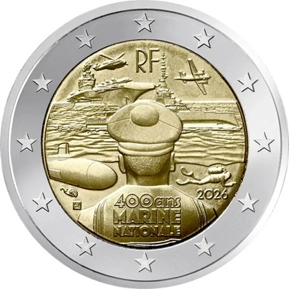 2 euro commémorative 2026 pour commémorer le 400e anniversaire de la Marine Nationale
