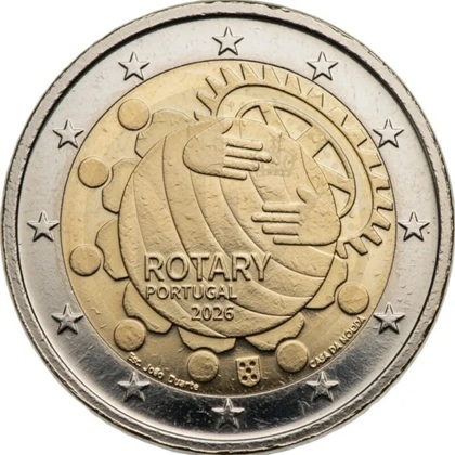 2 euro commémorative 2026 Portugal pour les 100 ans du Rotary au Portugal.