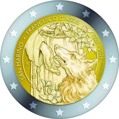 2 euro commémorative 2026 Saint-Marin pour le 800e anniversaire de la mort de François d'Assise