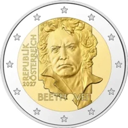 2 euro commémorative 2027 Autriche dédiée à Ludwig van Beethoven